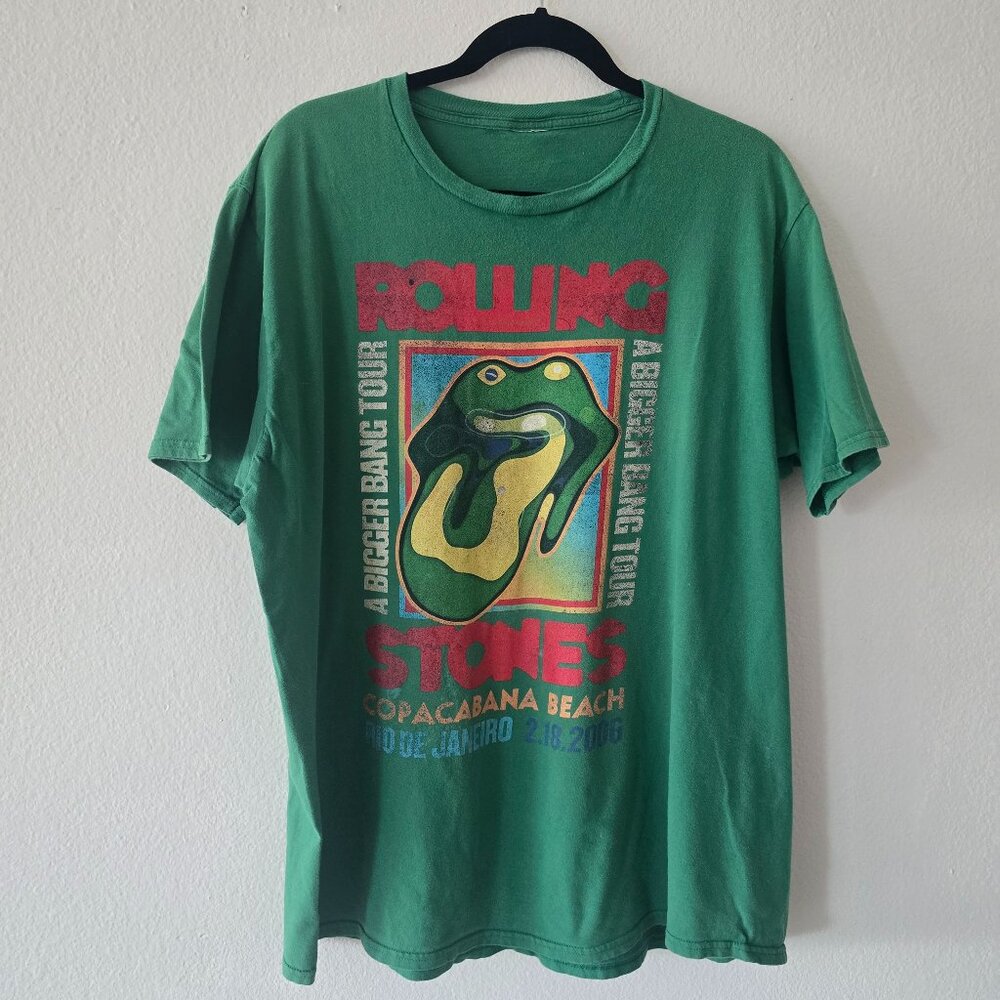Rolling Stones 2006 Copacabana Beach Rio Original Vintage Shirt Size L Green